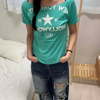 Loose Fit Lettering Numbering Graphic Daily Short Sleeve T-shirt
