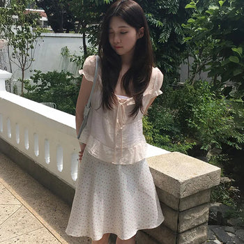 Cal-Detailed Shirred Short Sleeve Blouse
