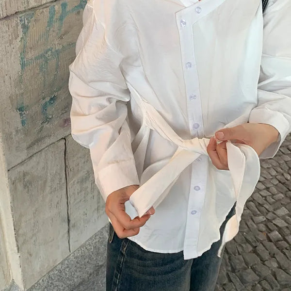 Azar Asymmetrical Tie Blouse