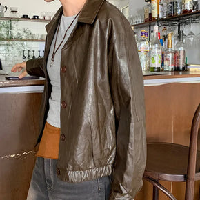 Flave Cracked Leather Bomber Jacket