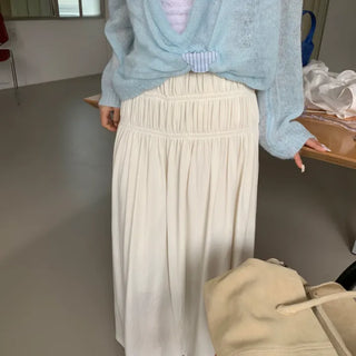 Peaky Line Shirred Elastic Waist Long Skirt