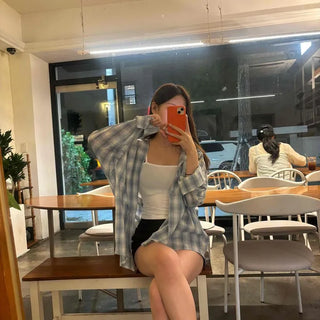 WIPI Soft Blue Check Loose Fit Shirt