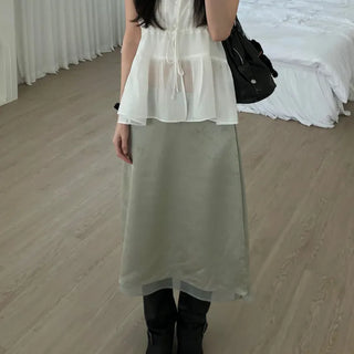 Satin Flower Midi Skirt (2 colors)