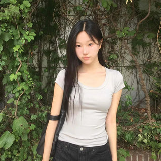 Slim Fit Plain Basic Casual Short Sleeve T-shirt