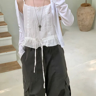 Waist drawstring lace sleeveless top