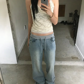 Vintage Elastic Bootcut Denim Pants