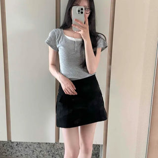 Roya Button Plain Henley Neck Slim Fit Short Sleeve T-shirt