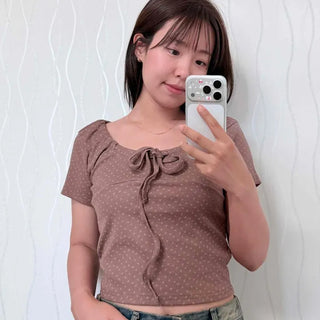 Ribbon Frill Dot Strap Regular Fit Short Sleeve T-shirt