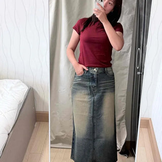 Washed Straight A-Line Loose Fit Daily Skirt