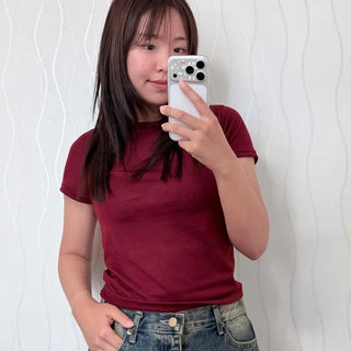 Slim Fit Plain Basic Casual Short Sleeve T-shirt
