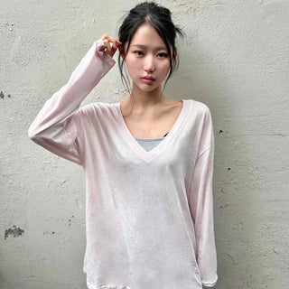 Loose Fit Oversized Plain See-through Long Sleeve T-shirt