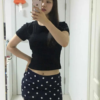 Rian Dot Zipper Straight H-Line Daily Mini Skirt