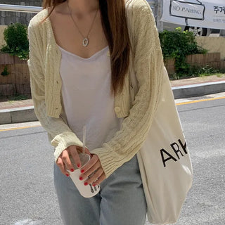 Cocoba Loose Fit Ribbed Crop Cardigan