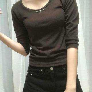 Studded Plain Slim Fit 3/4 Sleeve Daily Long Sleeve T-shirt