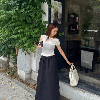 Burning Maxi Skirt  Flare Banding Slit Skirt