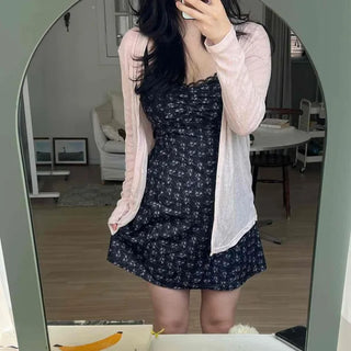 Strap Shirred Flower A-line Sleeveless Mini Dress