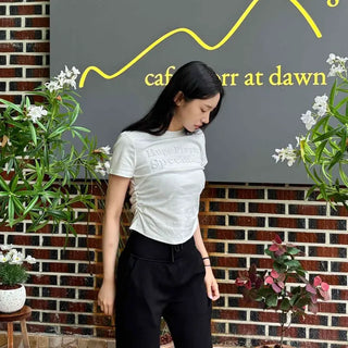 Lettering Regular Fit Plain Daily Short Sleeve T-shirt