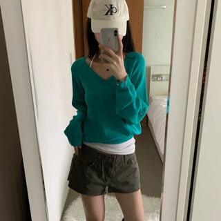 [Sal-Ant-Must-Have/Delicate~] Cool Basic V-Neck Summer Long-Sleeve Knit
