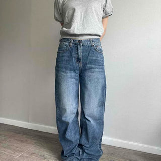 LUR Washed Button Wide Loose Fit Daily Long Pants