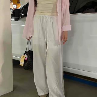 Summer Elastic Linen Wide Pants