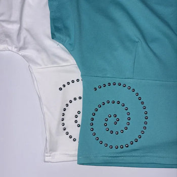 Studded Spiral Cap Sleeve Short T-shirt  / Unique Y2K Vintage Summer Short Sleeve Slim Fit Delicate Fit Off-shoulder Pinterest Look Mint