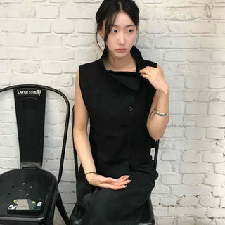 Button Wrap Button-Down Fitted Sleeveless Blouse
