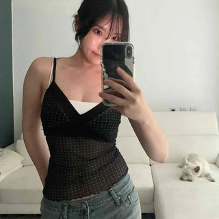 Frill Dot Slim Fit Strap Daily Sleeveless