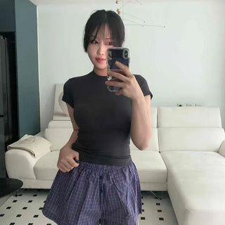 Loose-fit Wide Check Stripe Casual Shorts