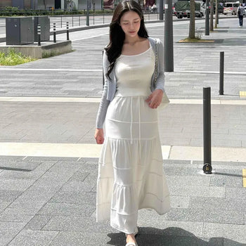 String Tiered Loose Fit Flare A-Line Long Skirt