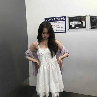 Shirred Ribbon Strap A-Line Sleeveless Mini Dress