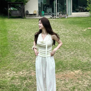 Drape Loose Fit Plain Daily Sleeveless