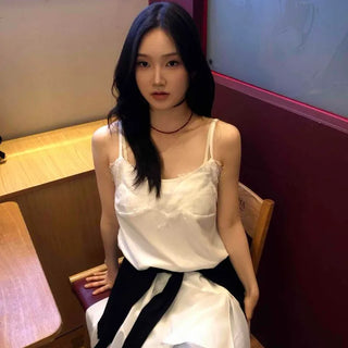 Rini Asymmetrical See-through Lace Slip Dress