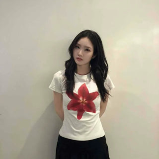 Flower Print Regular Fit Daily Short Sleeve T-shirt
