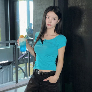 Moment Contrast Button Short Sleeve
