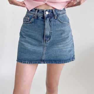 Slim-fit denim skirt-pants