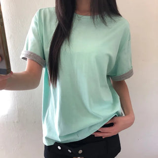 Robon Color Block Roll-up Short Sleeve T-shirt