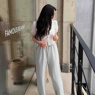Riya String Linen Wide Long Pants