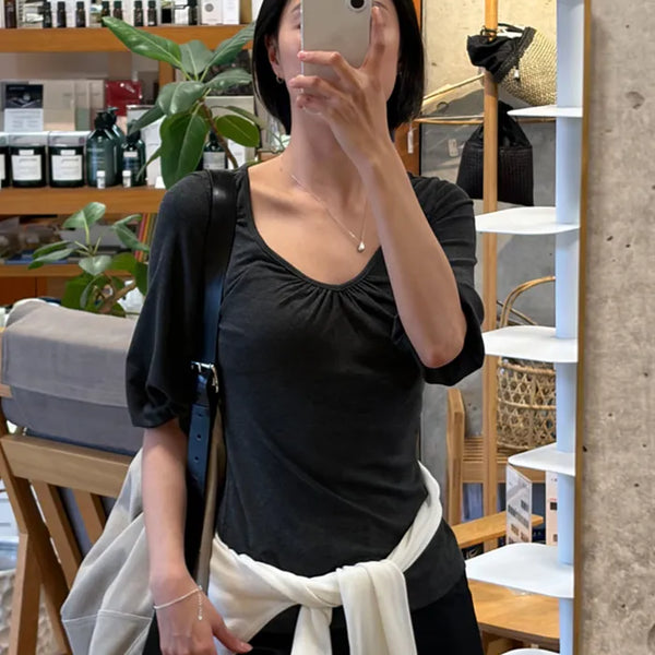 26 MARE Draped Shirred 3/4 Sleeve T-shirt