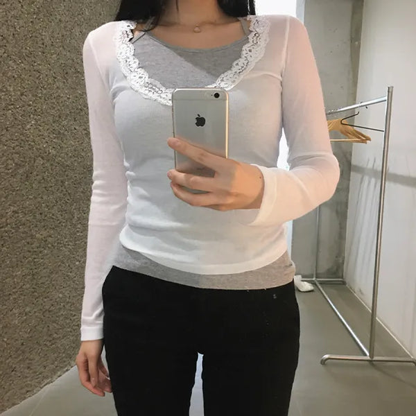 Merry Lace V-Neck Long Sleeve