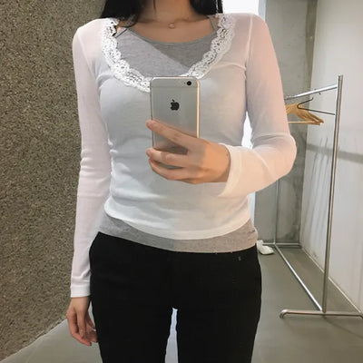 Merry Lace V-Neck Long Sleeve
