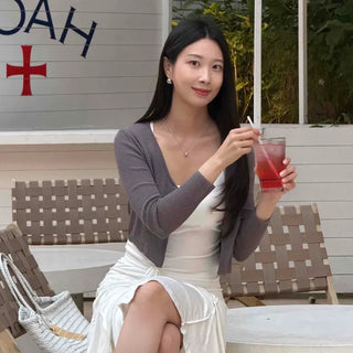Charlotte Two-Button Linen Short Cardigan