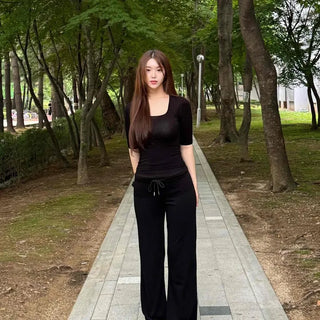 Seq String Wide Loose Fit Daily Long Pants