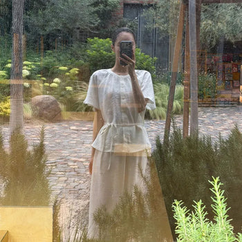 26 Elegant Poplin Round Shirred Skirt Set