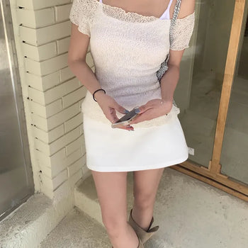 Deja Vu Bohemian Asymmetrical Off-Shoulder Short Sleeve Knit Tee