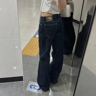 [26SS] Slit Straight Wide Dark Blue Pants