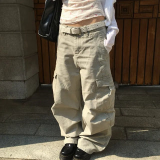 Indie Vintage Washed Cargo Wide Pants
