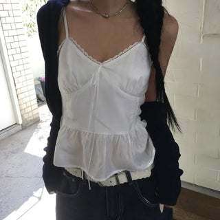 Glow satin lace frill bustier sleeveless