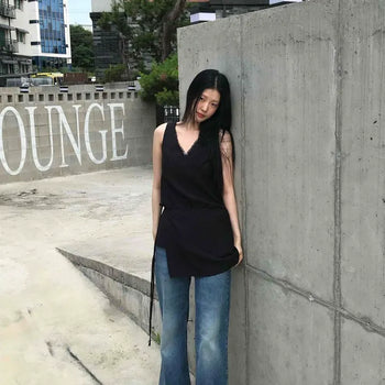 Miyu Lace Wrap Long Sleeveless Top
