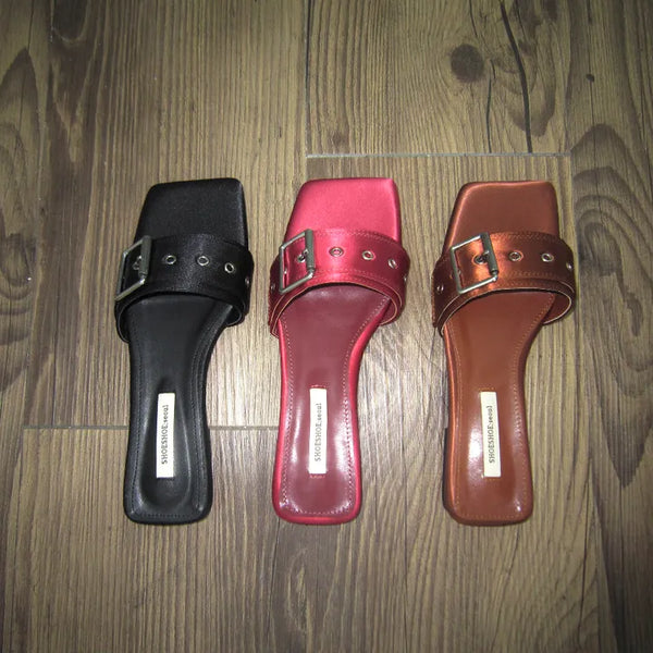 Satin Buckle Slippers