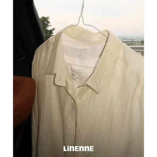 See-through Detail Lemon Stripe Tencel Shirt